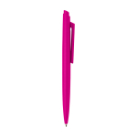 Balpen van gerecycled plastic met minimalistisch design en zwarte inkt kleur fuchsia tweede weergave met zijkant