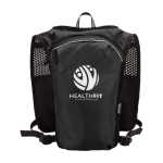 Waterdicht en reflecterend hardloopvest met drinksysteem kleur zwart weergave achterkant met logo