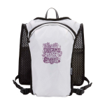 Waterdicht en reflecterend hardloopvest met drinksysteem kleur zand weergave achterkant met logo