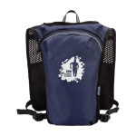 Waterdicht en reflecterend hardloopvest met drinksysteem kleur marineblauw weergave achterkant met logo