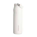 Geïsoleerde RVS drinkfles met inklapbaar rietje 1,06 L kleur wit/blauw tweede weergave voorkant