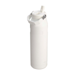 Geïsoleerde RVS drinkfles met inklapbaar rietje 1,06 L kleur wit/blauw
