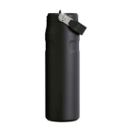 Drinkfles van gerecycled RVS met opklapbaar rietje 700 ml kleur zwart tweede weergave voorkant