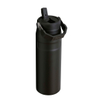 Drinkfles van gerecycled RVS met opklapbaar rietje 700 ml kleur zwart