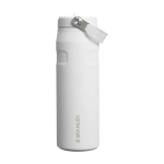 Drinkfles van gerecycled RVS met opklapbaar rietje 700 ml kleur wit/blauw tweede weergave voorkant