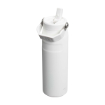 Drinkfles van gerecycled RVS met opklapbaar rietje 700 ml kleur wit/blauw