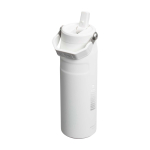 Drinkfles van gerecycled RVS met opklapbaar rietje 700 ml kleur wit/blauw weergave bedrukking logo 2