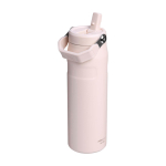Drinkfles van gerecycled RVS met opklapbaar rietje 700 ml kleur lichtroze