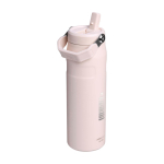 Drinkfles van gerecycled RVS met opklapbaar rietje 700 ml kleur lichtroze weergave bedrukking logo 2