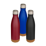 Dubbelwandige RVS drinkfles met kurken bodem 500 ml kleur zwart tweede weergave meerdere kleuren
