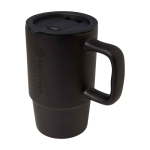 Keramische mok met kunststof deksel en groot handvat 450 ml kleur zwart weergave bedrukking logo 2