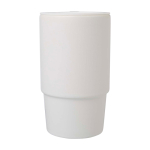 Keramische mok met kunststof deksel en groot handvat 450 ml kleur wit tweede weergave voorkant
