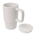 Keramische mok met kunststof deksel en groot handvat 450 ml kleur wit tweede weergave