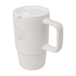 Keramische mok met kunststof deksel en groot handvat 450 ml kleur wit weergave bedrukking logo 2