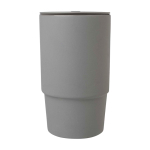 Keramische mok met kunststof deksel en groot handvat 450 ml kleur grijs tweede weergave voorkant