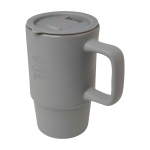 Keramische mok met kunststof deksel en groot handvat 450 ml kleur grijs weergave bedrukking logo 2