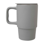 Keramische mok met kunststof deksel en groot handvat 450 ml kleur grijs tweede weergave met zijkant