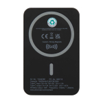 Magnetische draadloze powerbank van gerecycled plastic 10.000 mAh kleur zwart tweede weergave achterkant