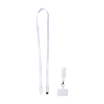 Lanyard voor mobiel van gerecycled plastic met 5-in-1 oplaadkabel 65W kleur wit derde weergave