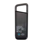 Waterbestendige eco-powerbank met karabijnhaak 5.000 mAh kleur zwart tweede weergave achterkant