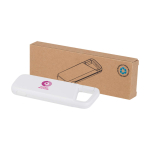 Waterbestendige eco-powerbank met karabijnhaak 5.000 mAh kleur wit weergave tampondruk