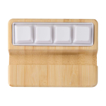 Bamboe telefoonhouder met toetsenbord-achtig antistress-speeltje kleur hout tweede weergave voorkant