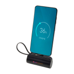 2-in-1 powerbank van gerecycled plastic met opvouwbare standaard kleur zwart