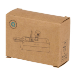 2-in-1 powerbank van gerecycled plastic met opvouwbare standaard kleur zwart tweede weergave met doos