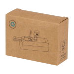 2-in-1 powerbank van gerecycled plastic met opvouwbare standaard kleur wit tweede weergave met doos