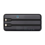 Externe batterij van gerecycled plastic met twee kabels 10.000 mAh kleur zwart tweede weergave achterkant