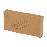 Externe batterij van gerecycled plastic met twee kabels 10.000 mAh kleur zwart tweede weergave met doos