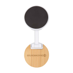 Opvouwbare magnetische telefoonhouder met bamboe basis kleur wit weergave bedrukking logo 2