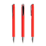 Aluminium pen met drukmechanisme en zilverkleurige details kleur rood