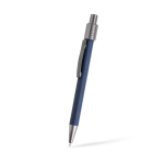 Aluminium pen met metalen clip en spinner, zwarte inkt kleur marineblauw