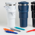 Pen van gerecycled ABS met drukmechanisme, blauwe inkt