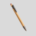 Bamboe pen met touch-tip en metalen details, blauwe inkt kleur rood