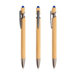 Bamboe pen met touch-tip en metalen details, blauwe inkt kleur koningsblauw