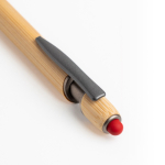 Bamboe pen met touch-tip en metalen details, blauwe inkt