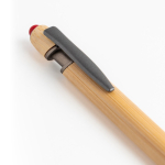 Bamboe pen met touch-tip en metalen details, blauwe inkt