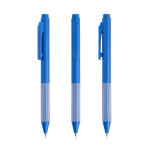 Eco-pen met siliconen grip en ribbels, zwart kleur lichtblauw