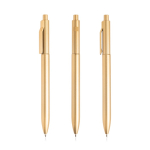 Eco-pen met geïntegreerde clip en reliëfstrepen, zwarte inkt kleur goud