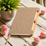 Eco-notitieboek met zijhouder voor pen A5 blanco pagina’s kleur beige