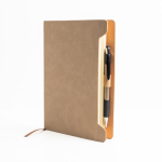 Eco-notitieboek met zijhouder voor pen A5 blanco pagina’s kleur beige