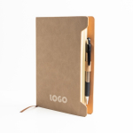 Eco-notitieboek met zijhouder voor pen A5 blanco pagina’s kleur beige