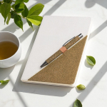 Notitieboek van gerecycled katoen met groene-thee pen A5