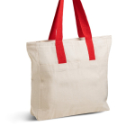 Canvas katoenen tas met sluiting en gekleurde hengsels 280 g/m² kleur rood