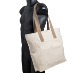 Canvas katoenen tas met sluiting en gekleurde hengsels 280 g/m² kleur khaki