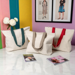 Canvas katoenen tas met sluiting en gekleurde hengsels 280 g/m²