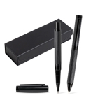 Set balpen en rollerpen van staal en aluminium met reliëf, zwarte inkt kleur zwart