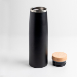 RVS thermosfles met bamboedop 550 ml kleur zwart